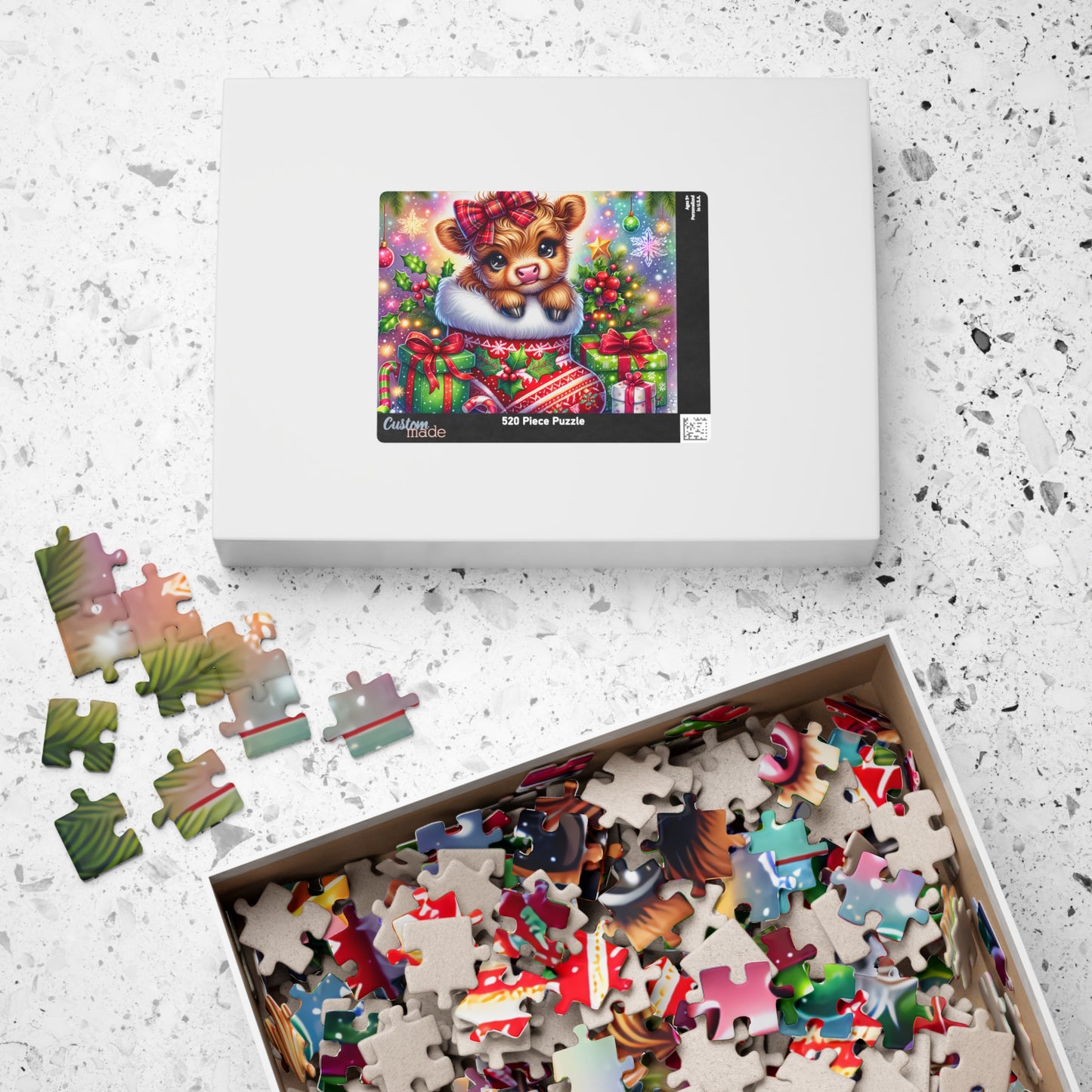 Christmas Cow Puzzle – Cute Holiday Jigsaw, Family Fun Activity, Gift for Kids & Adults, Festive Home Decor