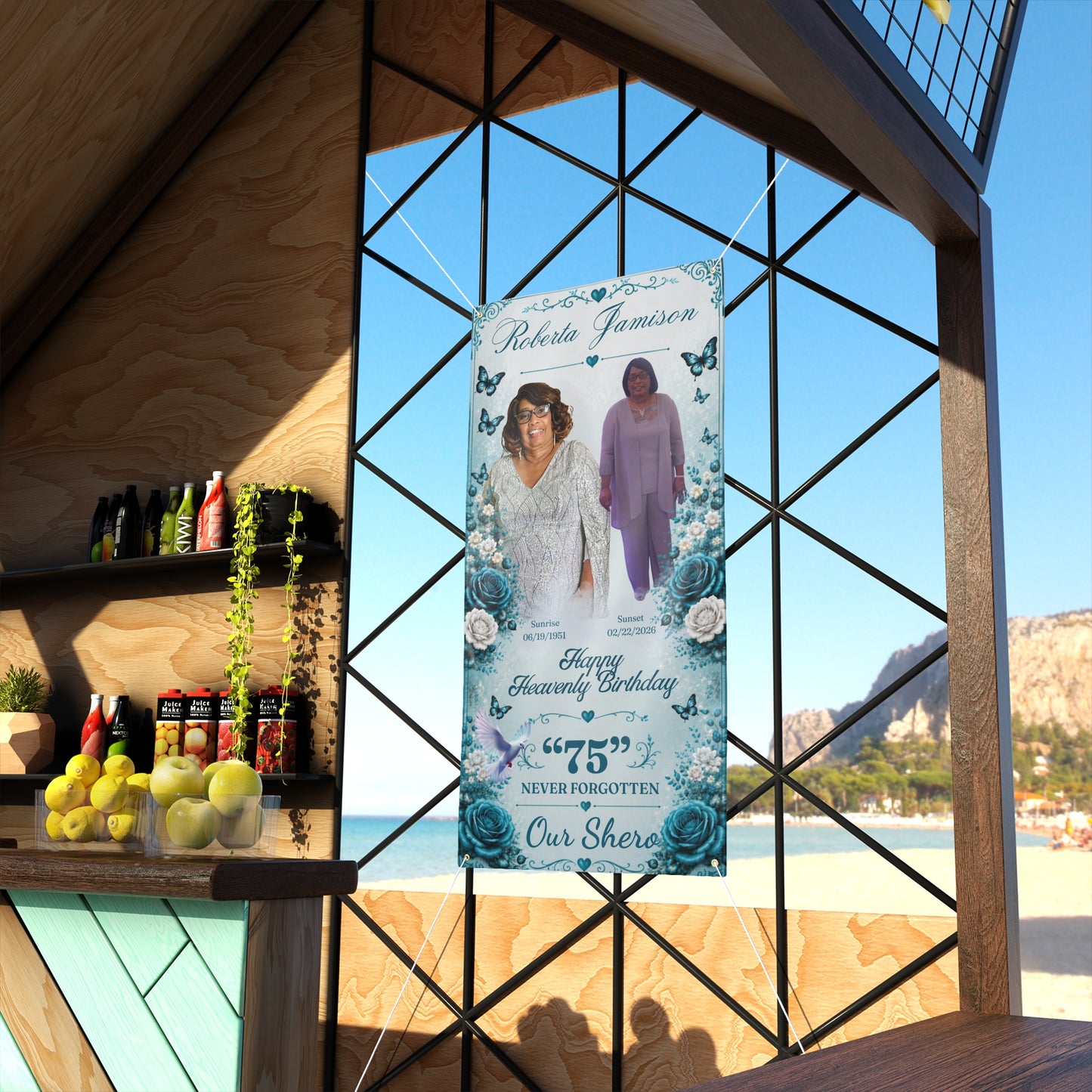 Memorial Banner — Personalized 'Happy Heavenly Birthday' Tribute (Name, Photos, Dates)