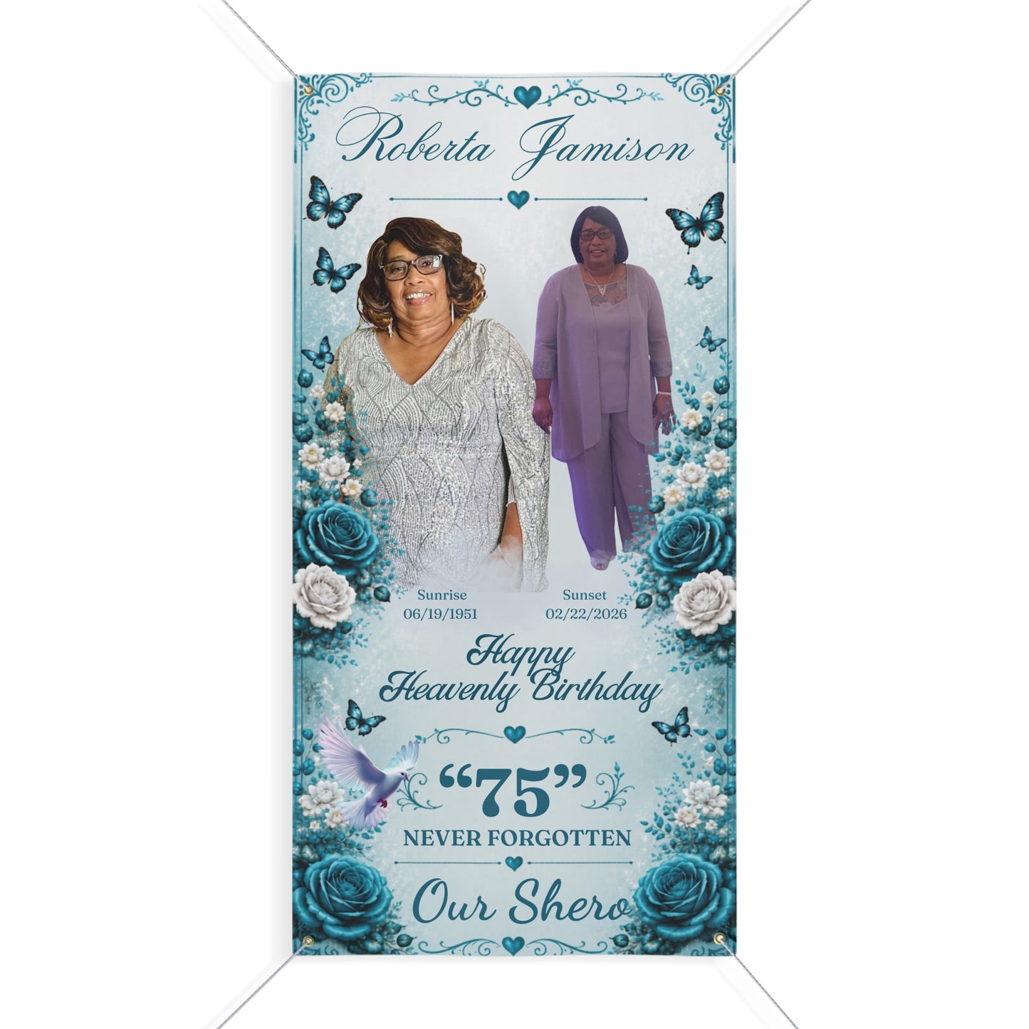 Memorial Banner — Personalized 'Happy Heavenly Birthday' Tribute (Name, Photos, Dates)