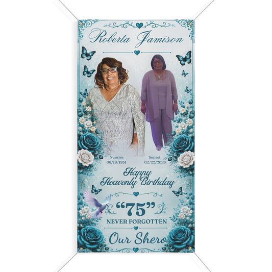 Memorial Banner — Personalized 'Happy Heavenly Birthday' Tribute (Name, Photos, Dates)