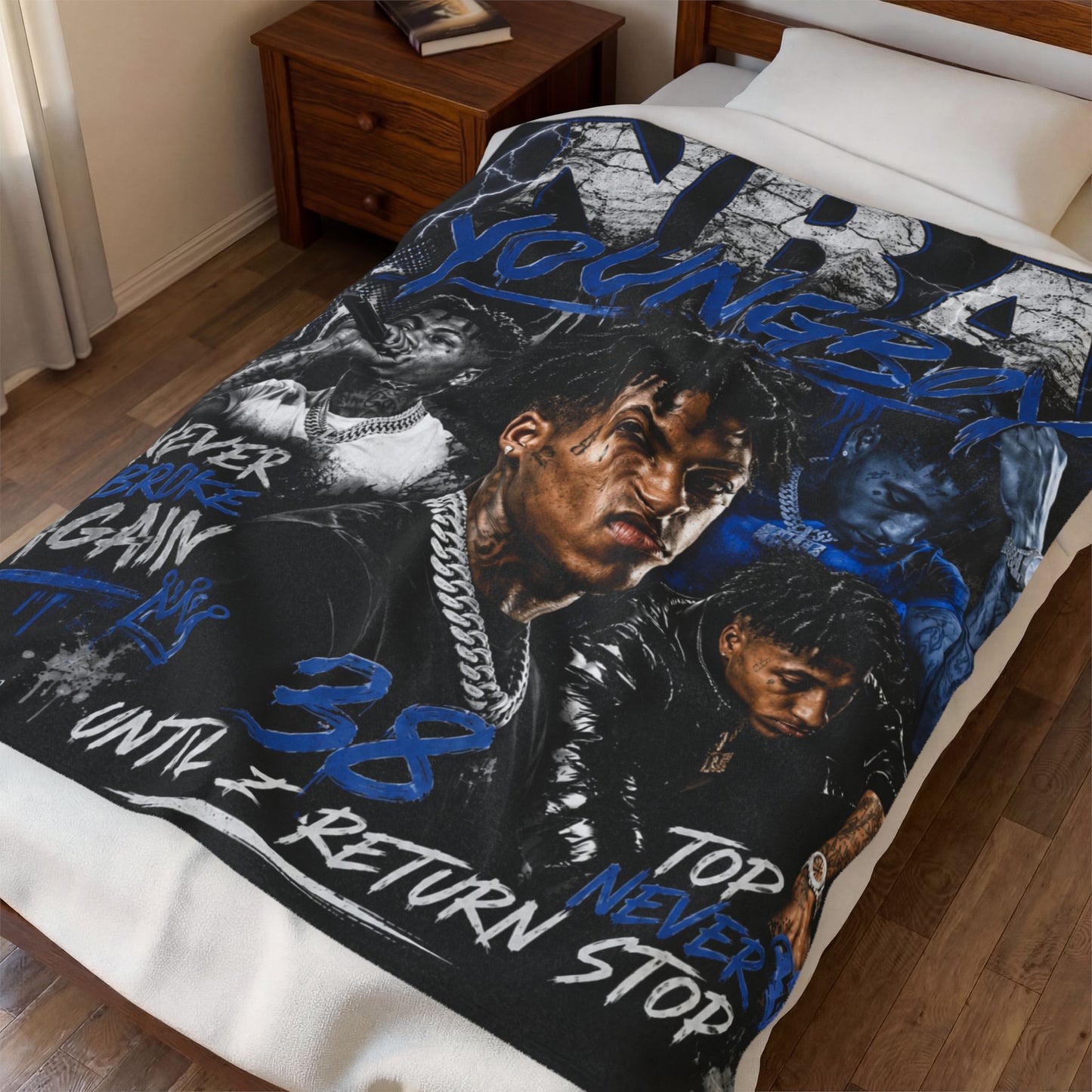 Velveteen Blanket — 'Never Broke Again' Rap Collage Plush Throw