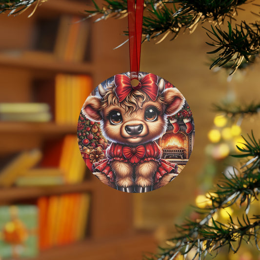 Cute Holiday Cow with Fireplace Scene