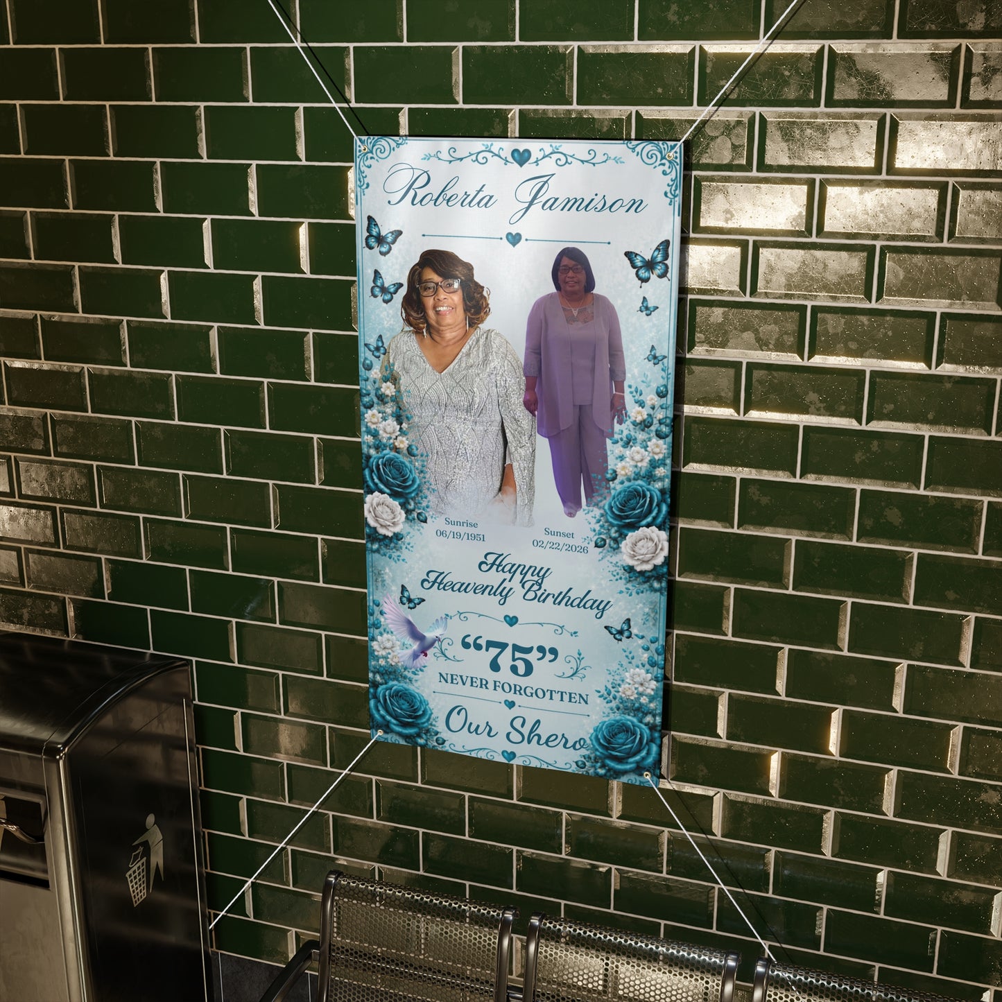 Memorial Banner — Personalized 'Happy Heavenly Birthday' Tribute (Name, Photos, Dates)