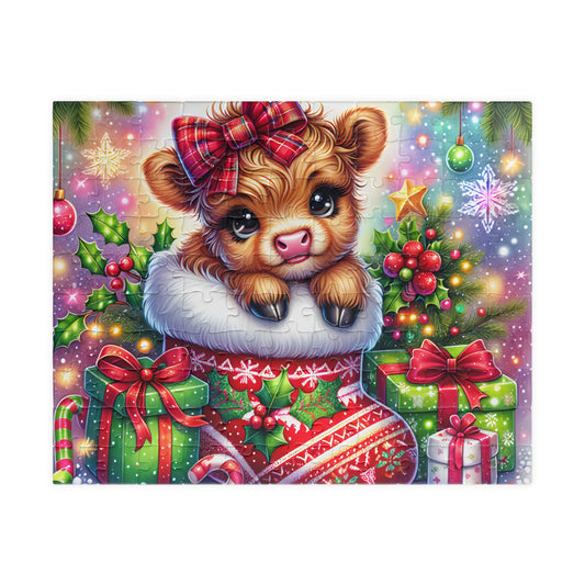Christmas Cow Puzzle – Cute Holiday Jigsaw, Family Fun Activity, Gift for Kids & Adults, Festive Home Decor